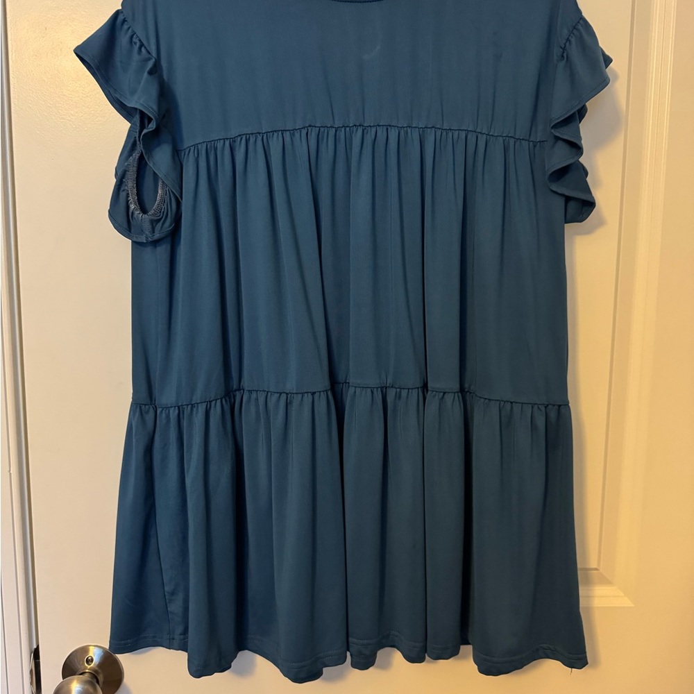 Source Unknown Green Ruffled Tiered Blouse